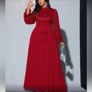 Elegant Red Evening Sequins Gown